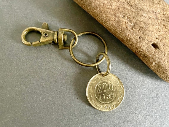 1983 Italian 200 Lire Key Chain, Clip Style Key Ring, a Perfect