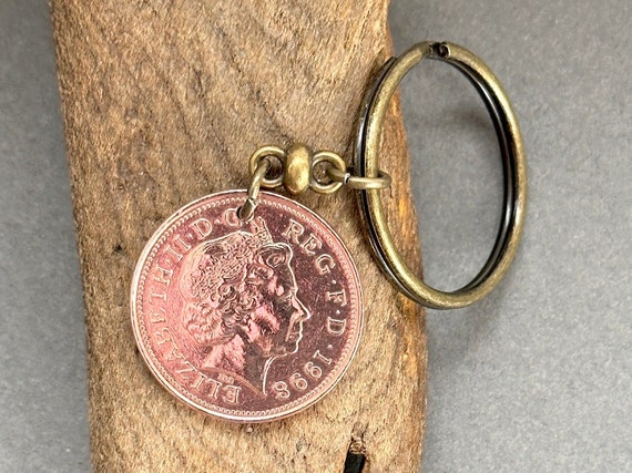 1998 British two pence coin keychain, keyring or clip, a perfect gift for a 26th  birthday or anniversary