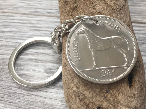 1967 Irish half crown keychain, Irish hunter horse keyring, a perfect 57th birthday or anniversary gift, Ireland lucky coin