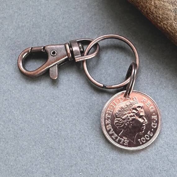 2001 British two pence coin clip style key ring, a perfect 23rd  birthday or anniversary gift