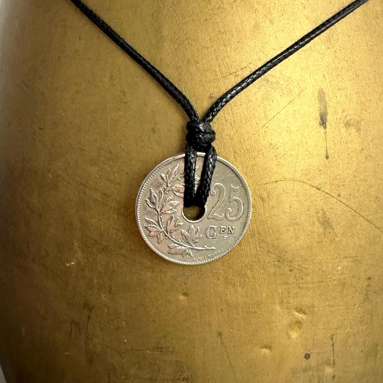 1926 Belgium Coin Necklace: European 25 Centimes Pendant - Etsy