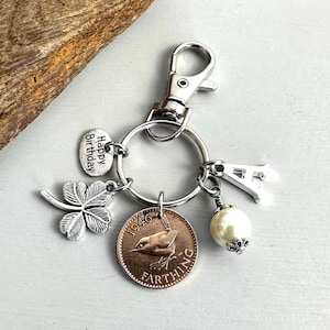 1946 Wren Farthing Charm: Personalised Initial & Birthstone, 80th Birthday Gift