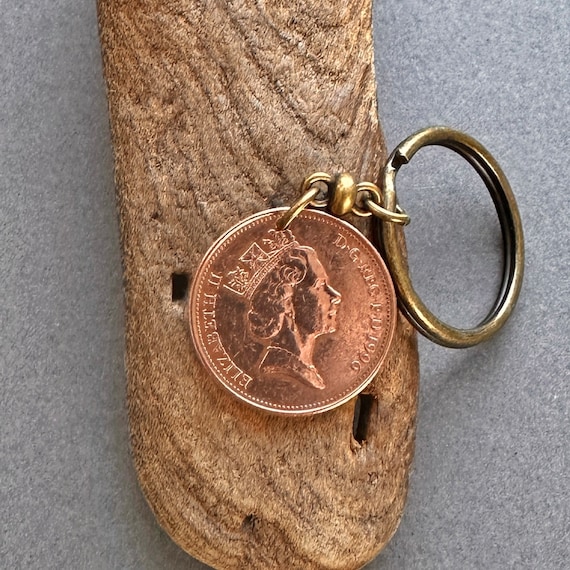 1996 British two pence coin key chain Key ring, a perfect 28th birthday or anniversary keepsake gift