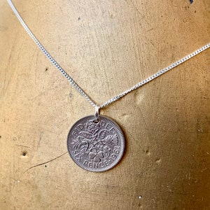 Sixpence necklace on a sterling silver chain, choose coin year for a perfect birthday or anniversary gift