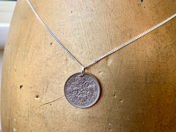 Sixpence necklace on a sterling silver chain, choose coin year for a perfect birthday or anniversary gift