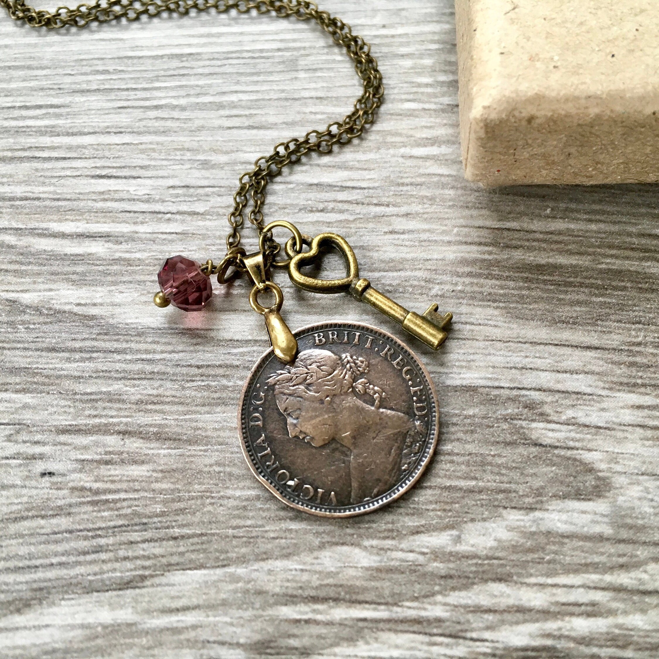 Victorian coin necklace, 1893 British coin pendant