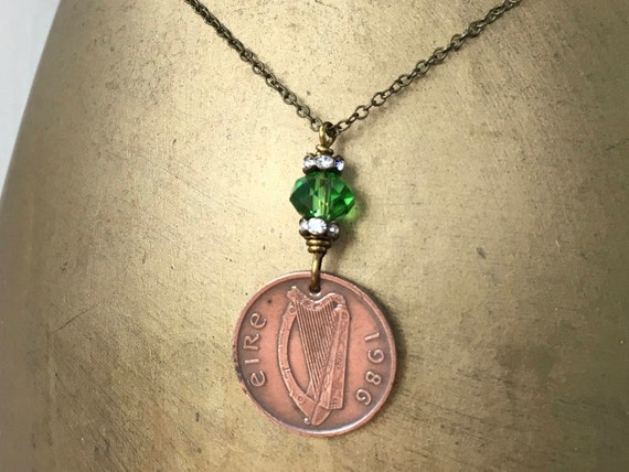 Irish lucky penny necklace, choose coin year for a perfect birthday or anniversary gift, Ireland coin jewellery