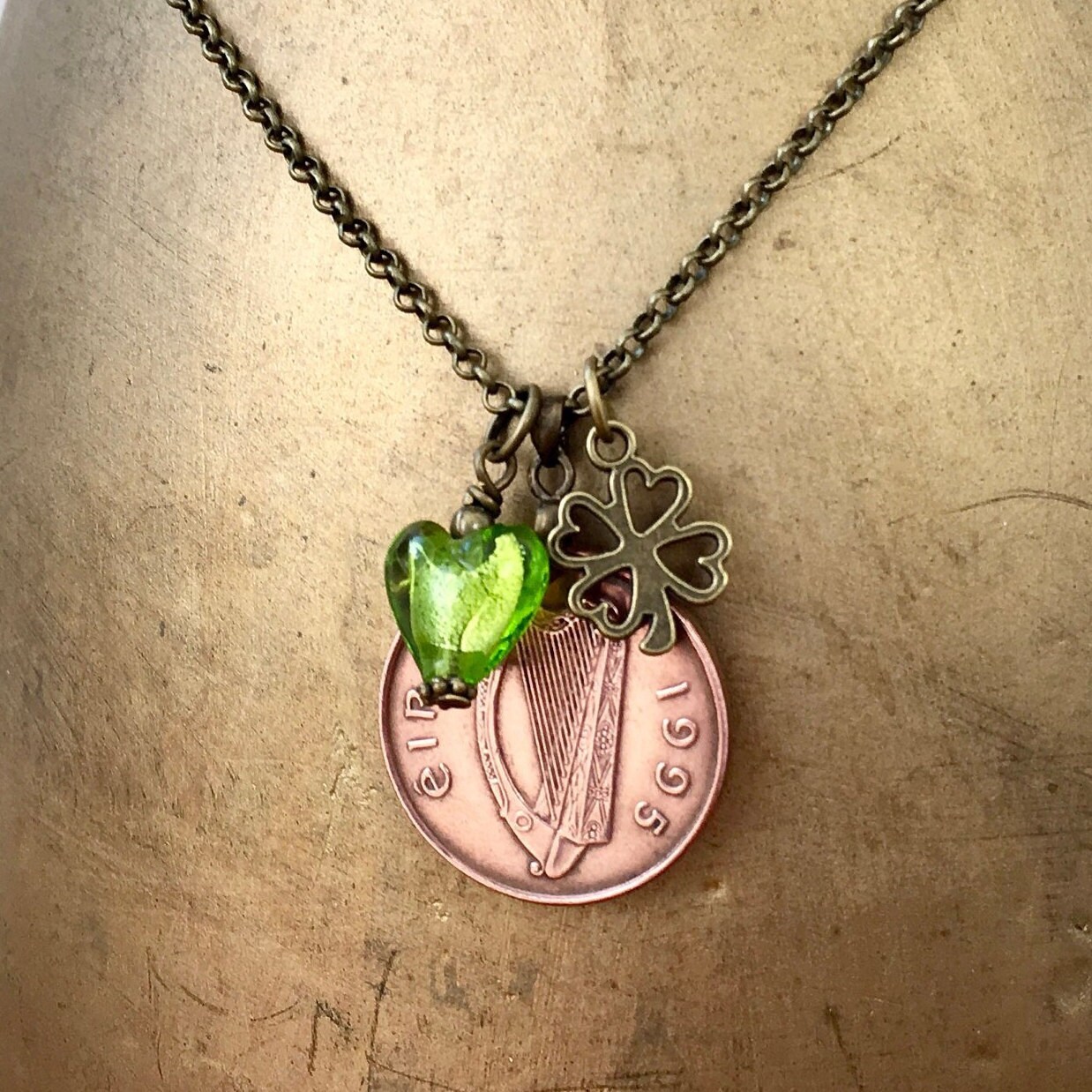 Long Irish coin necklace, Ireland pendant, choose coin year for a