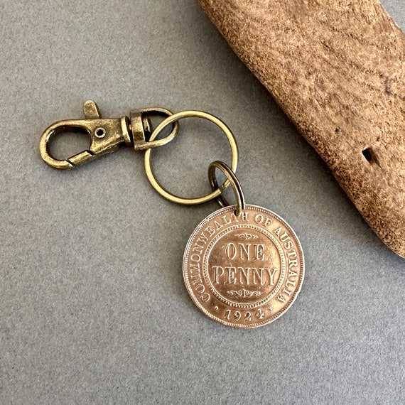 1924 Australian penny clip style key ring, 100th birthday gift from Australia