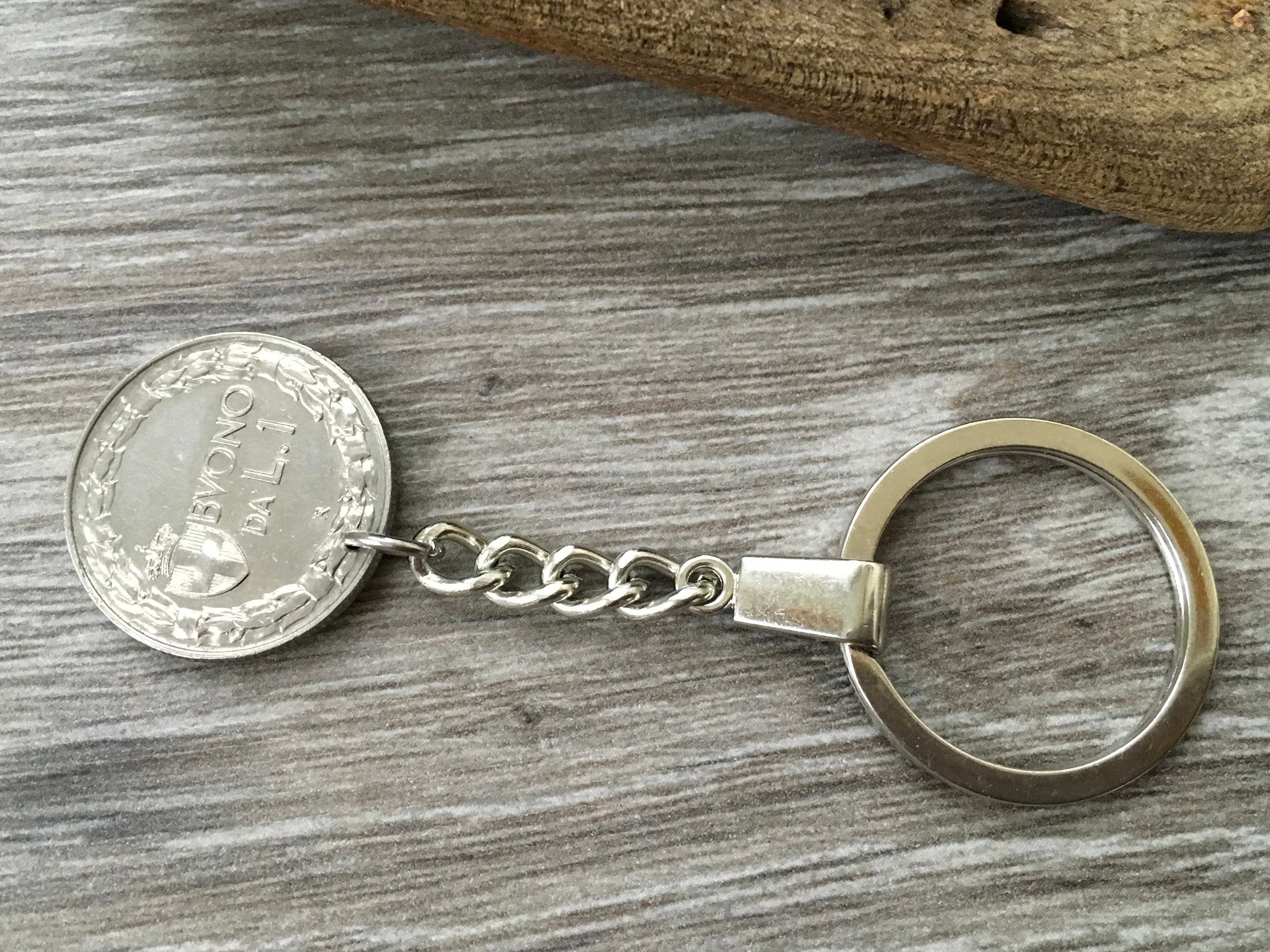 1928 Italian coin key ring, 90th birthday gift, Italy key chain, 1 lire ...