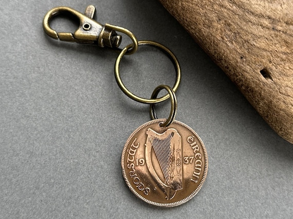 1937 Irish penny charm clip, zipper pull, a perfect St Patrick’s  keepsake from Ireland