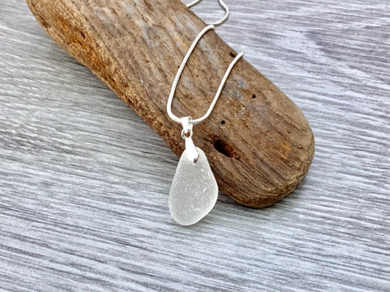 Natural sea glass pendant, genuine beach glass necklace, mermaids tears, simple jewellery, Cornish gift for her, birthday woman, Cornwall,