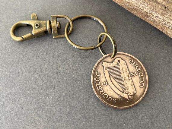 1931 Irish penny key chain or clip, Ireland bronze coin key ring, a perfect 93rd birthday gift