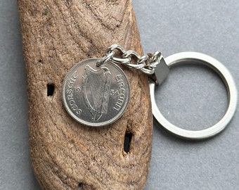 90th birthday gift, 1934 Lucky Irish sixpence key chain, key ring, for a perfect birthday gift, Irish wolfhound coin from Ireland