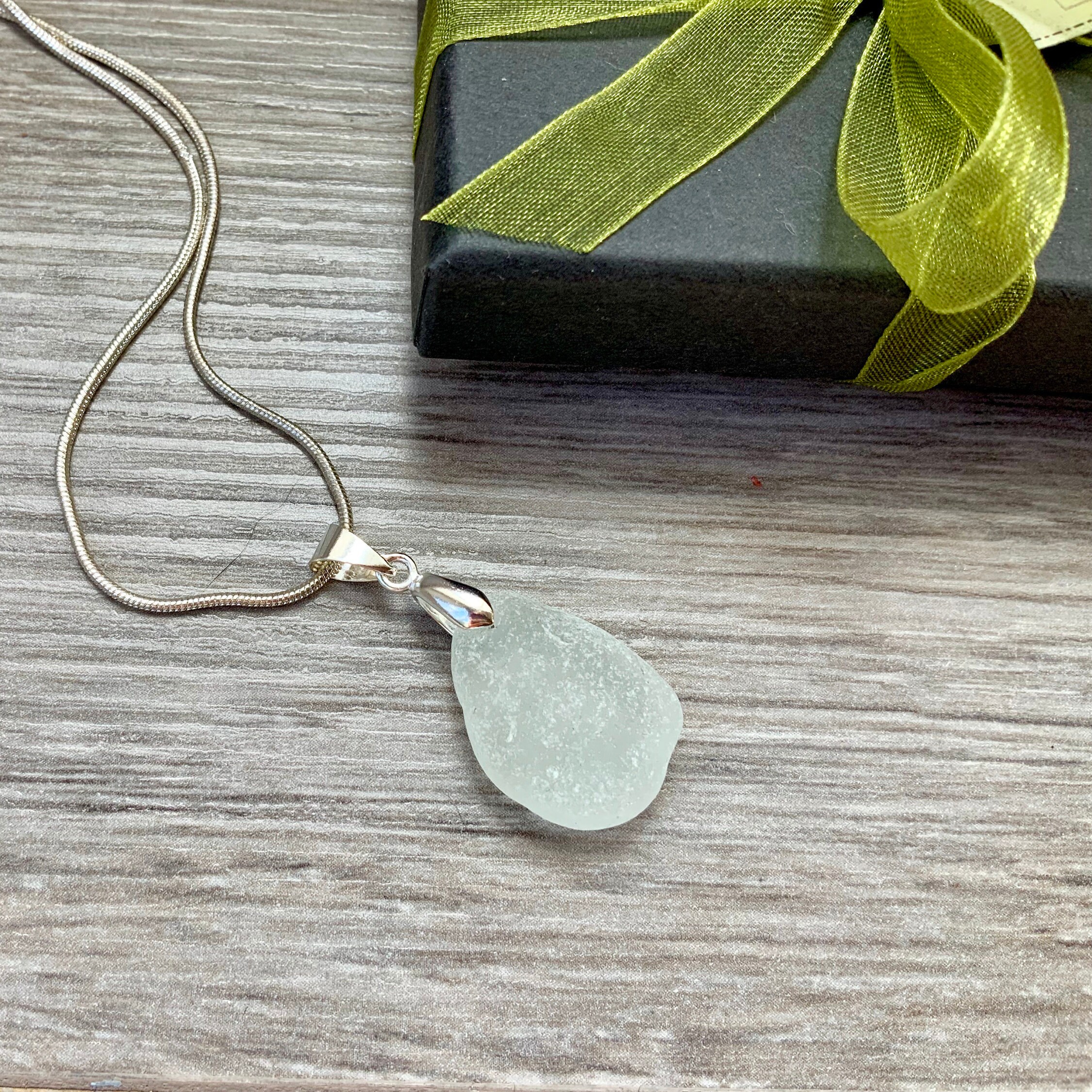 Natural sea glass pendant, gift for a woman, Cornwall beach glass