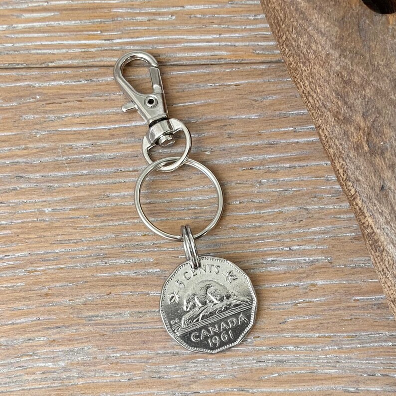 1961 Canadian coin key chain Canada 5 Cent key ring beaver Etsy