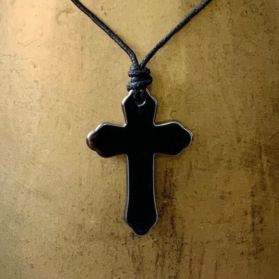 Large Hematite Cross Necklace Choose Between Black Leather or Etsy