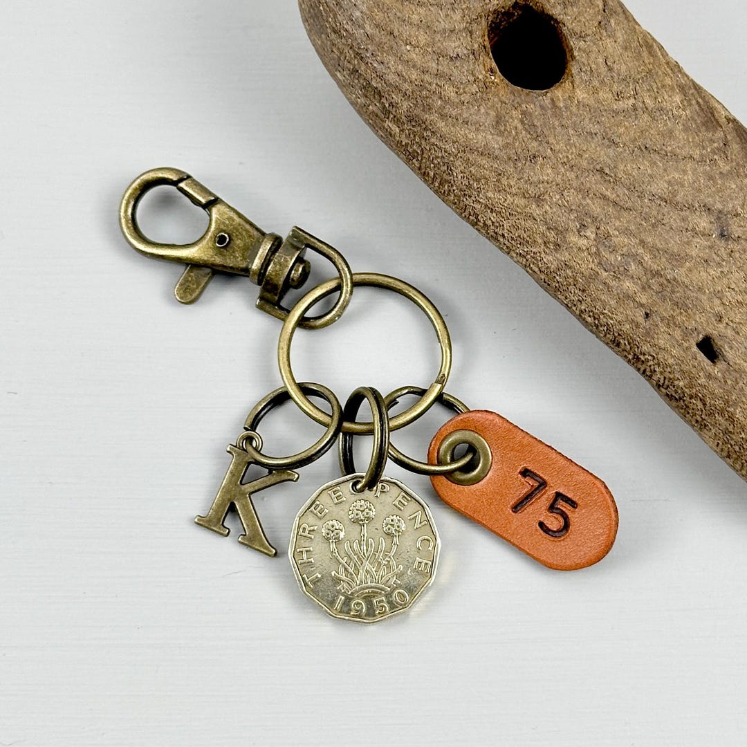1950 British Threepenny Keychain: 75th Birthday Gift - Etsy