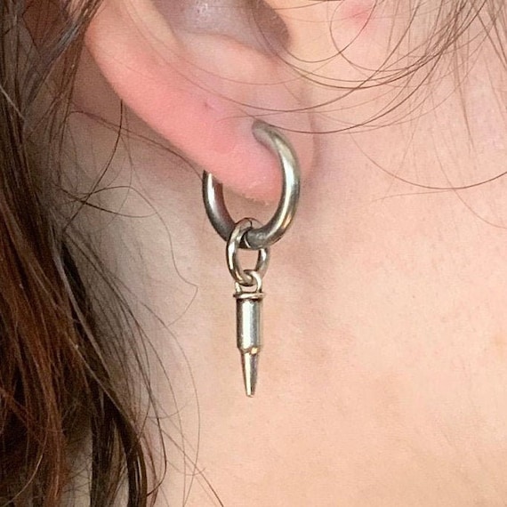 Thick hoop bullet earring, single earring or a pair of earrings, stainless steel punk weapon jewellery