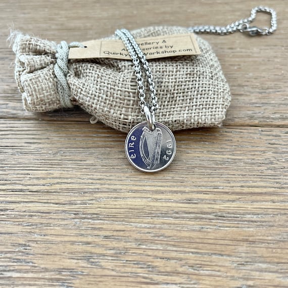 1992 Irish coin necklace, masculine pendant, Taurus bull, a perfect Ireland 32nd Anniversary present or 32nd birthday gift