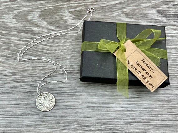 1932 Silver Sixpence Necklace: Sterling Silver Curb Chain, 94th
