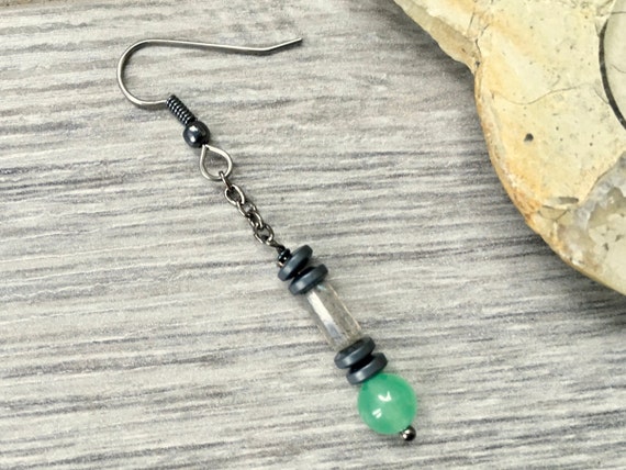 long Jade earrings, abradorite hematite jewellery, available as a single earring or pair of earrings, in a boho, hippie style