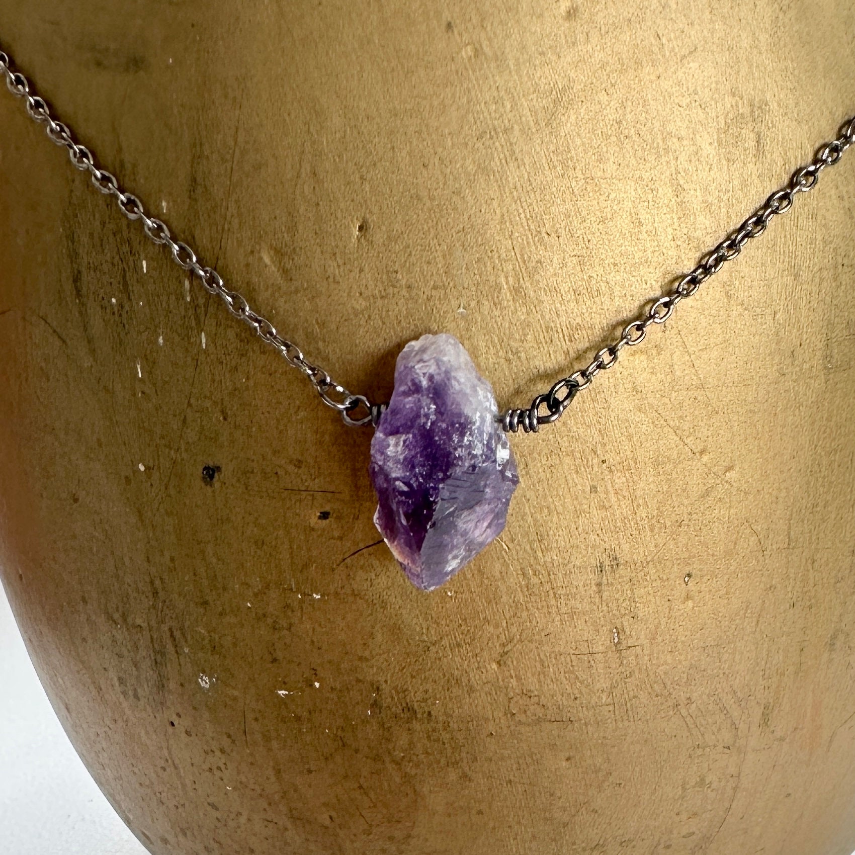 Amethyst point necklace rough crystal pendant raw amethyst jewellery purple crystal simple Industrial style minimalist