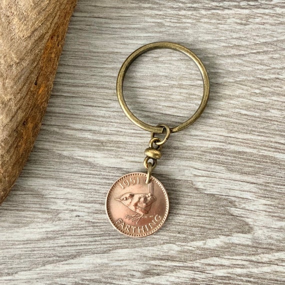 Farthing keyring, Keychain or clip, choose between 1947, 1948, 1949, 1950 or 1951 for a perfect birthday gift