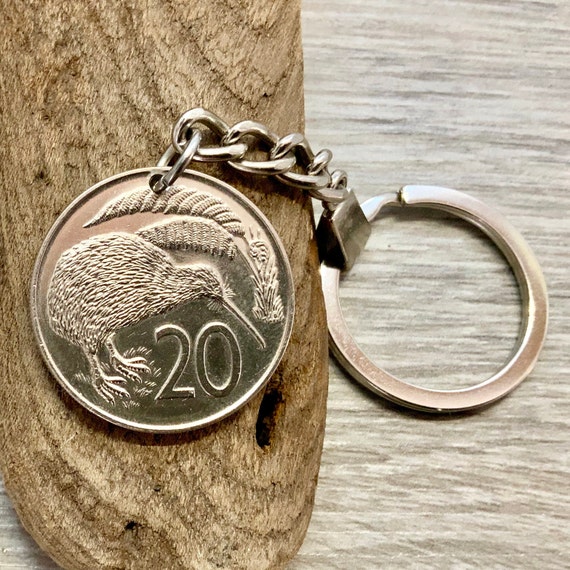 New Zealand coin keyring or clip, Kiwi coin, choose coin year, birthday or anniversary gift for a man or woman