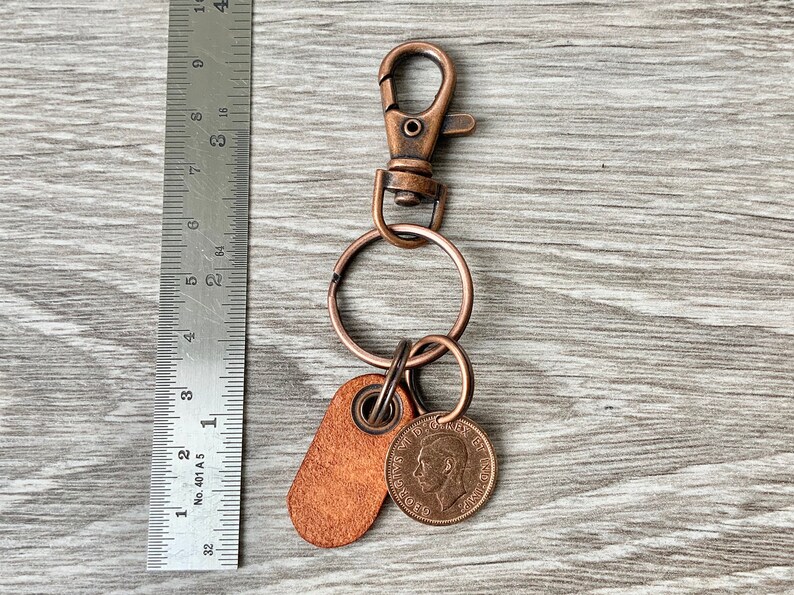 lucky maple leaf penny clip Canada one cent keyring 1951 Canadian penny keychain 70th birthday gift