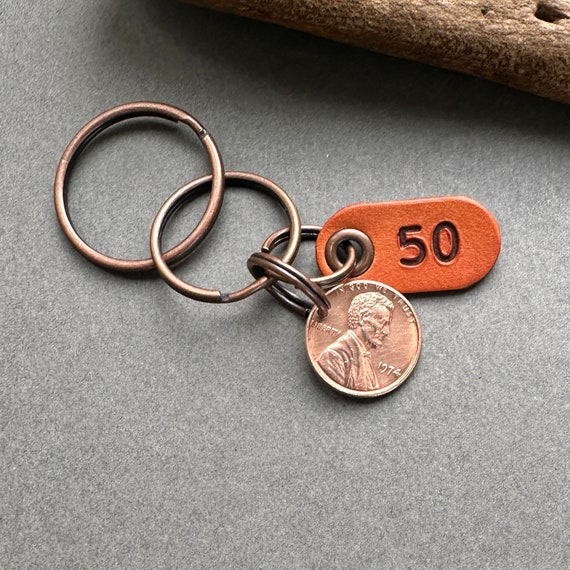 50th birthday gift, 1974 USA Penny key chain, American one cent keyring, lucky penny clip, also great for a 50th  anniversary gift