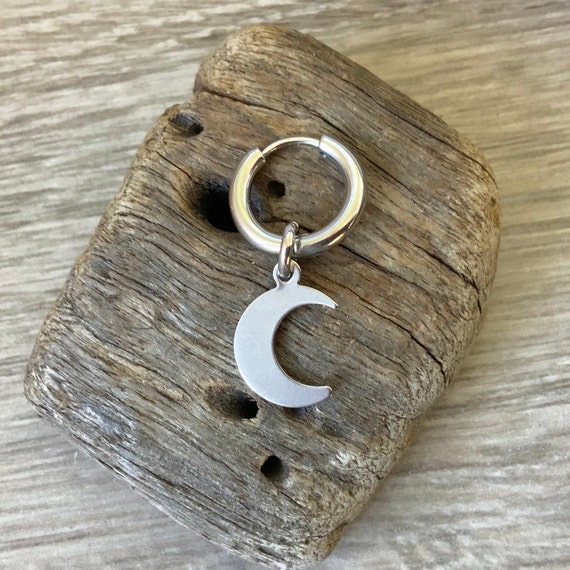 Thick hoop moon earring, choose between a single earring or a pair of earrings, crescent stainless steel jewellery