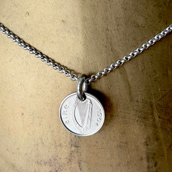 30th birthday gift, 1994 Irish coin necklace, masculine pendant, Taurus bull, a perfect Ireland 30th Anniversary present