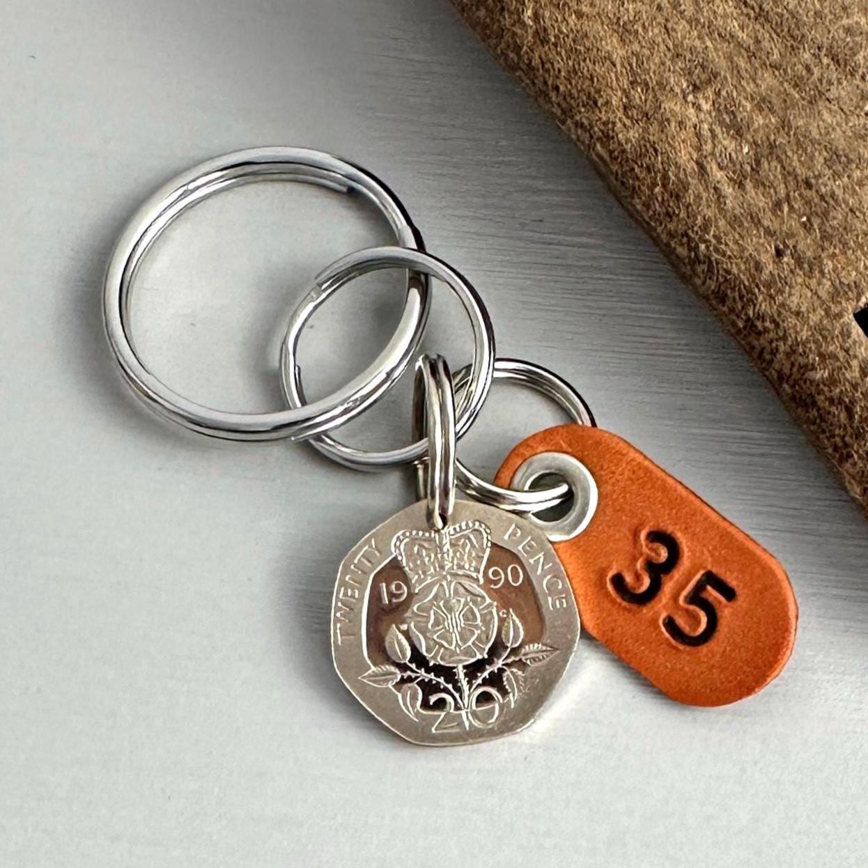 35周年記念キーホルダー(レザー35タグ付き): 1990 / 1991 英国20ペンス