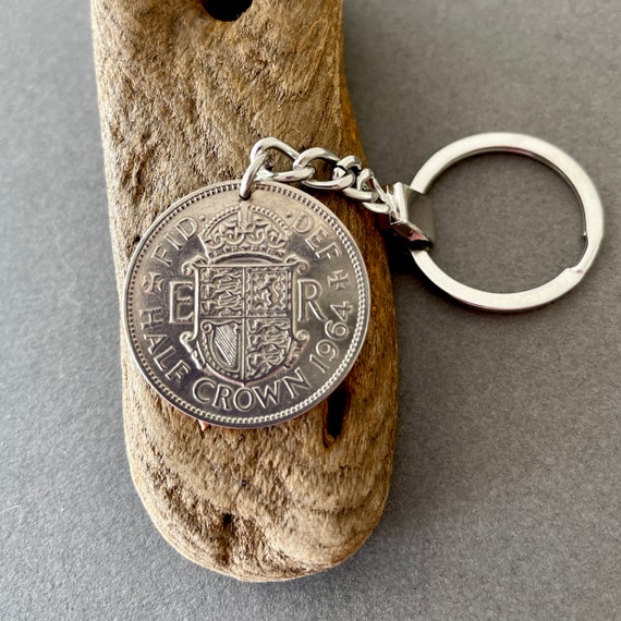 1964 British Half crown coin keyring, perfect for a 60th birthday or Anniversary gift