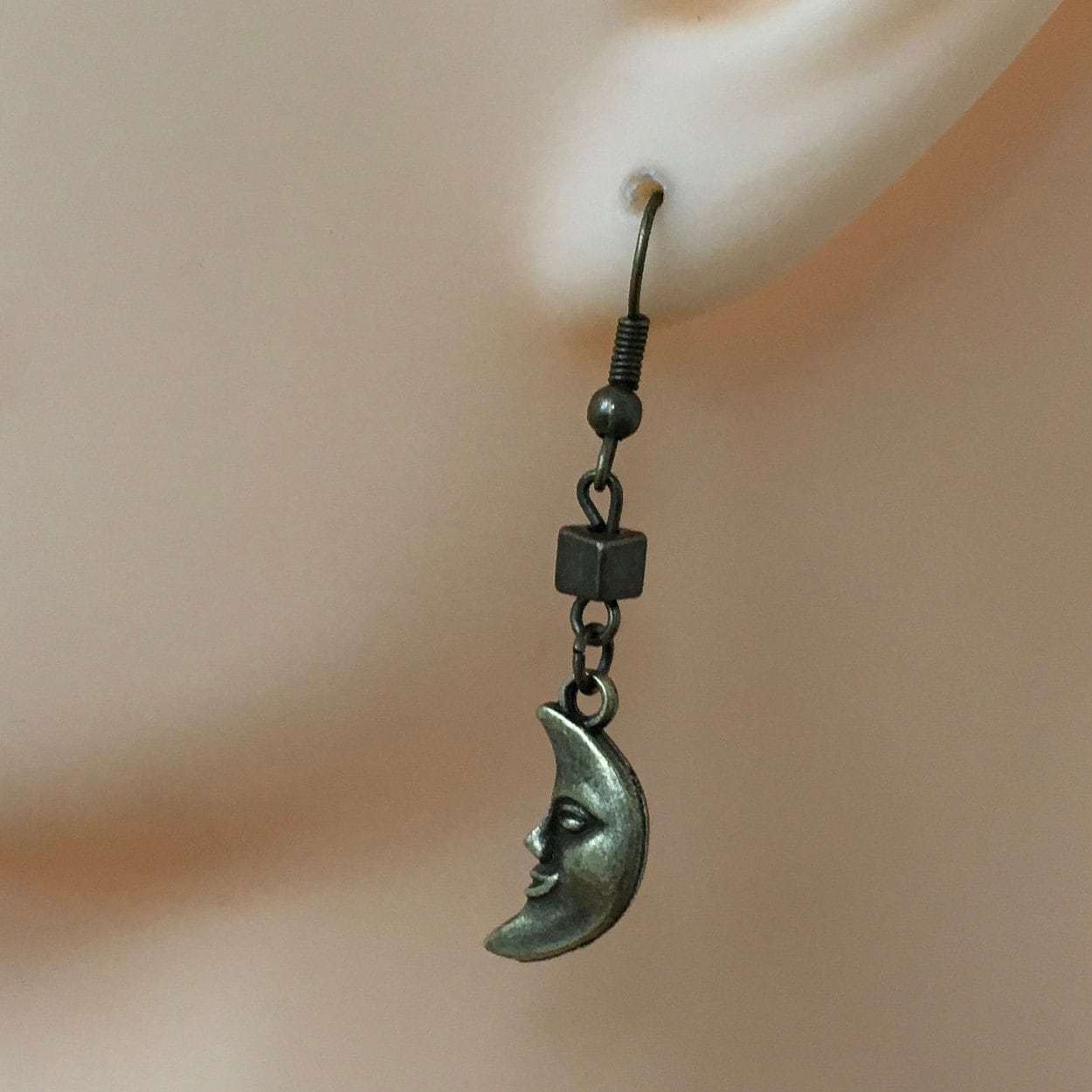 Men's single earring, man moon drop earring, celestial dangle earring