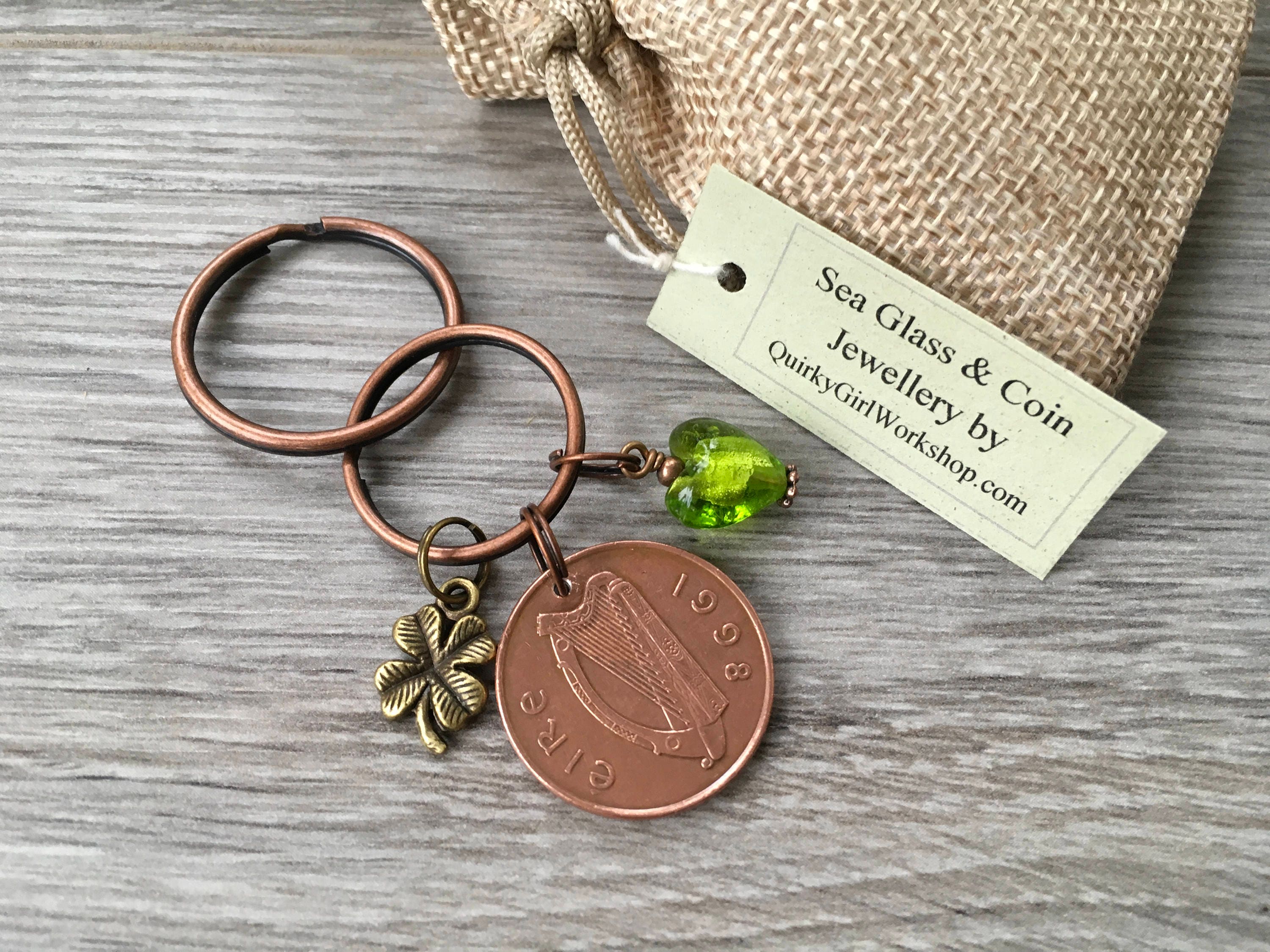 1998 Irish coin bag charm, keyring, Ireland key chain Eire 22nd