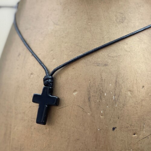 Black Agate Adjustable Small Cross 