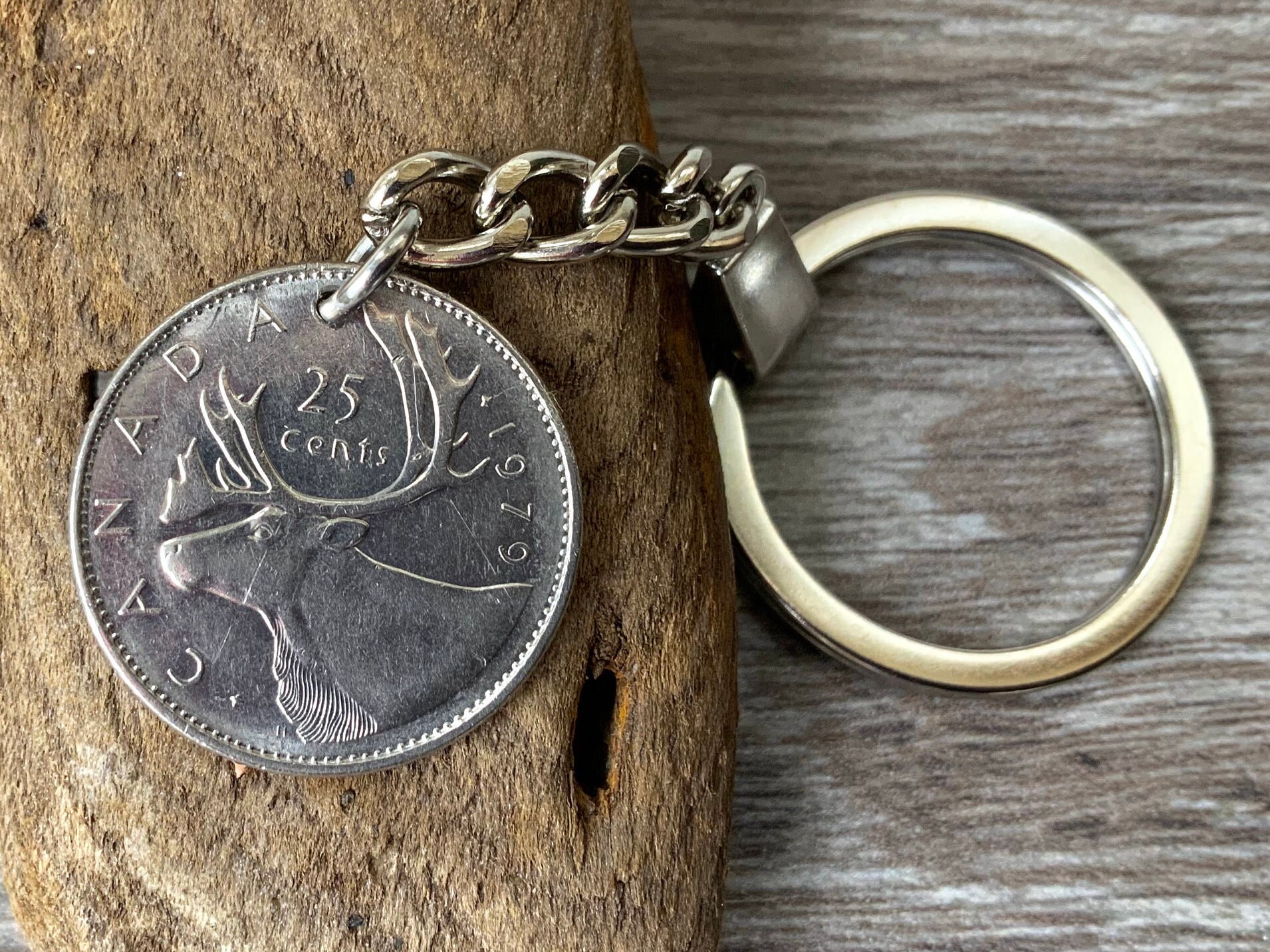Canadian coin keychain, Canada 25c keyring, moose coin, choose coin