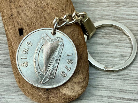 1978 Irish ten pence coin keyring, or clip 46th birthday or anniversary gift, lucky birth year coin