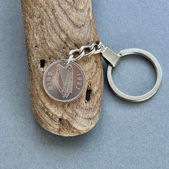 1993 Irish ten pence coin (10p) keychain or clip, a perfect 31st birthday or anniversary gift