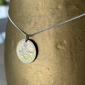 1962 silver Sixpence necklace on a sterling silver curb chain, 63rd birthday or anniversary gift