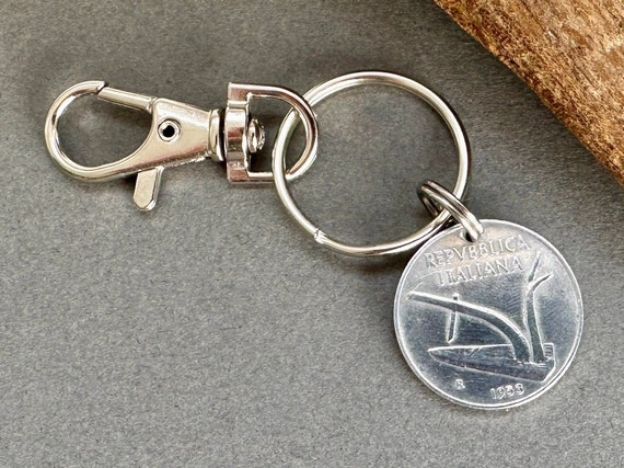 1953 Italian coin clasp style key ring, great for a 71st birthday gift, Italy key chain, 10 Lire