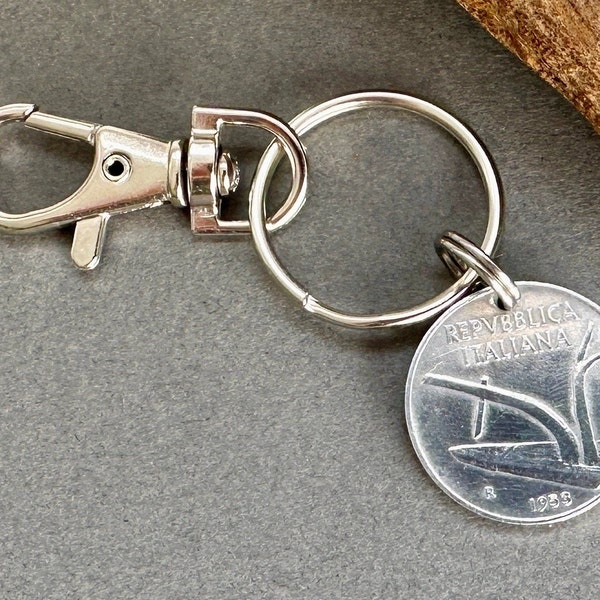 1953 Italian coin clasp style key ring, great for a 71st birthday gift, Italy key chain, 10 Lire