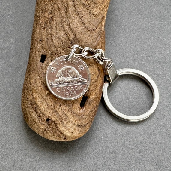 50th birthday gift, Canadian coin keychain, 1974 Canada 5c keyring, beaver coin, also great for a 50th anniversary gift