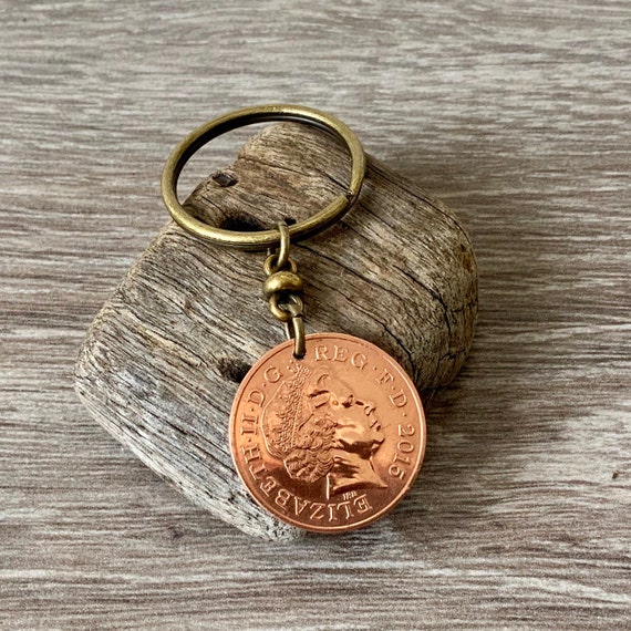 5th Year wedding anniversary gift 2016 Coin copper single dated penny keyrings
