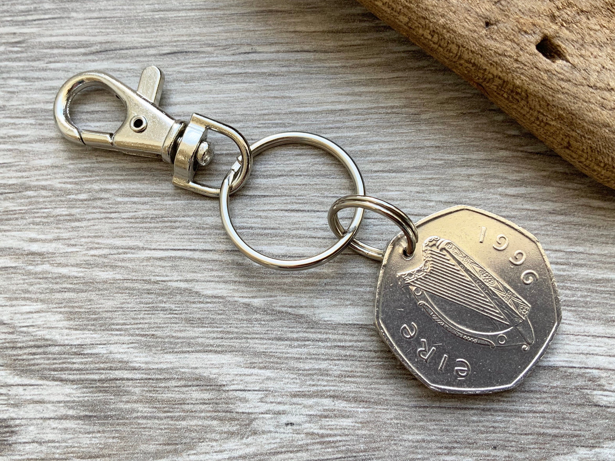 1996 Irish coin keychain, keyring or clip, a perfect 28th birthday or anniversary gift for a man