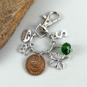 80th Birthday Gift: 1946 Farthing Coin Charm, Initial & Birthstone