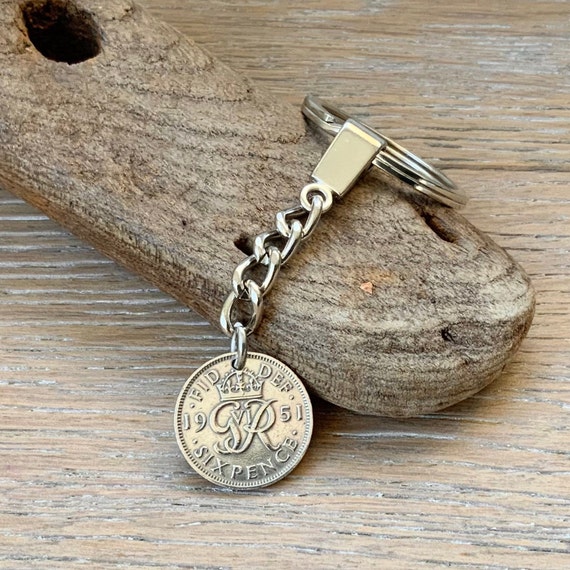 QuirkyGirlWorkshop Lucky Sixpence Keychain, Keyring, Handbag Clip, Purse Charm, Choose Year for A Perfect Birthday, Anniversary, Retirement or Good Luck Gift