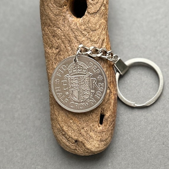 1962 British Half crown coin keyring or keychain, a perfect 62nd birthday or  Anniversary gift